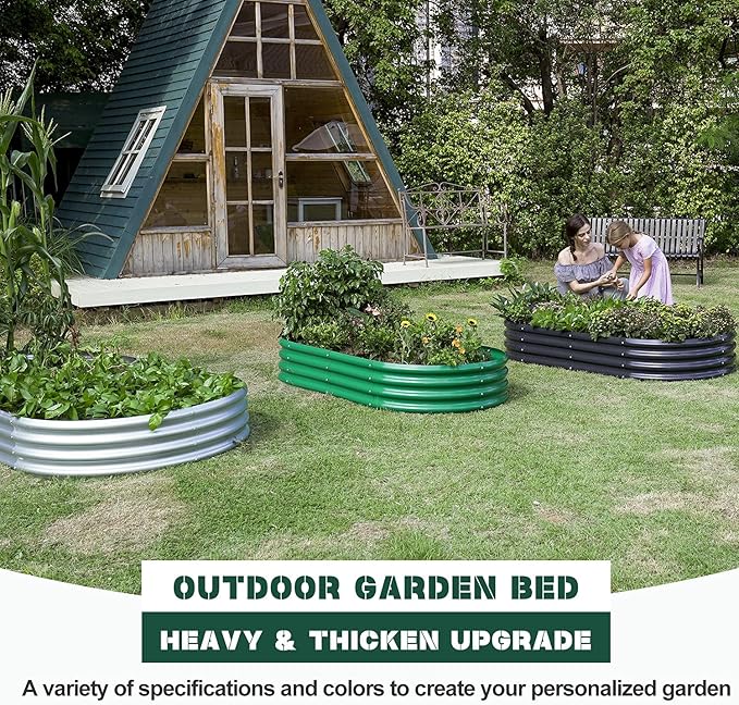 Land Guard Galvanized Raised Garden Bed Kit, Galvanized Planter Raised Garden Boxes Outdoor, Oval Large Metal Raised Garden Beds for Vegetables 4 x 2 x 1ft(1pcs) (Green)…