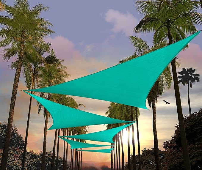 Amgo Custom Size 19' x 19' x 19' Turquoise Triangle Sun Shade Sail Order to Make Canopy Awning UPF50+ AGSLT, 95% UV Blockage, Water & Air Permeable, 200GSM Commercial Standard (We Customize)