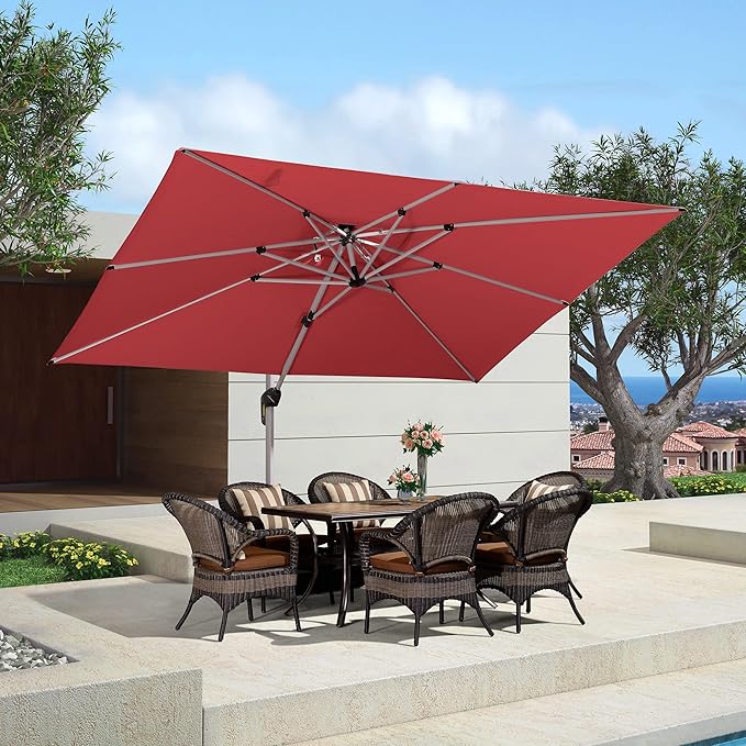 PURPLE LEAF Rectangle Patio Umbrella 9' X 12' Large Cantilever Umbrella, Terra
