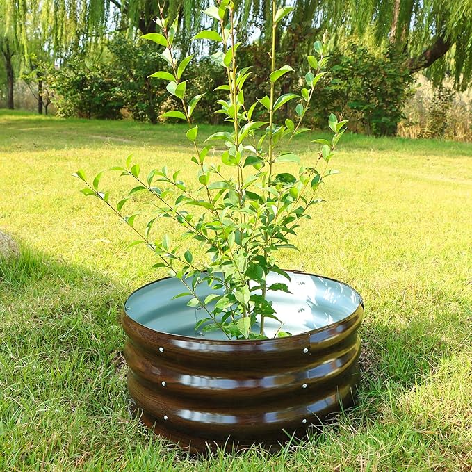 SnugNiture 2x2x1ft Round Galvanized Raised Garden Bed Kit Outdoor, Metal Planter Box for Planting Plants Vegetables, Brown