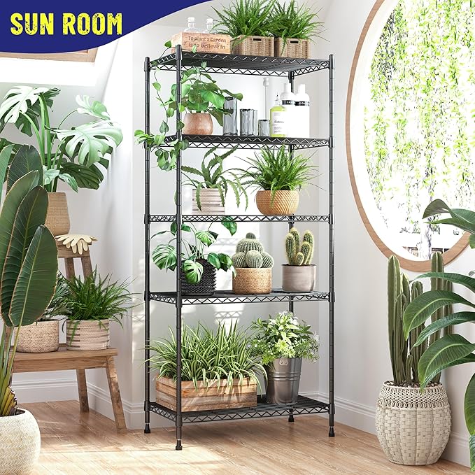 Storage Shelves Adjustable Metal Shelving Unit 5 Tier Wire Shelving,1010LBS Pantry Shelves Sturdy Steel Wire Shelf for Laundry Bathroom Kitchen Pantry, 13.6" D x 21.5" W x 59.4" H, 2PCS