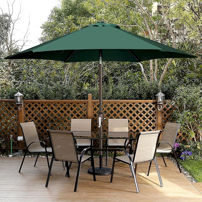 Blissun 7.5 ft Patio Umbrella, Yard Umbrella, Outdoor Market Umbrella with Push Button Tilt Crank, Dark Green