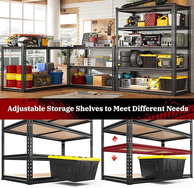 REIBII 40" W Garage Shelving 2500LBS Storage Shelves 72" H Metal Shelving 5 Tier Metal Shelves Adjustable Pantry Shelf for Garage Closet Kitchen Basement 40" W x 19.7''D x 72''H