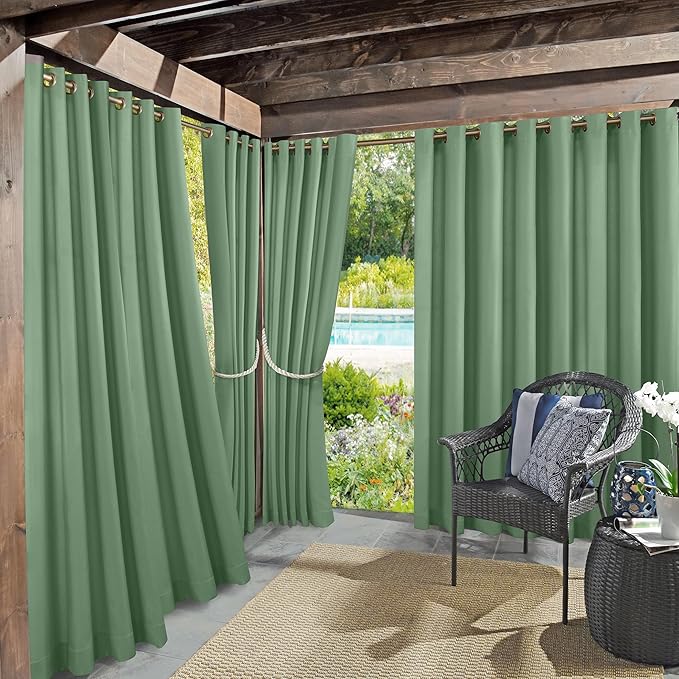 Sun Zero Marina Indoor/Outdoor UV Protectant Energy Efficient Grommet Curtain Panel, 54" x 84", Spa Green