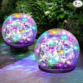 Solar Garden Lights, 2 Pack 80 LED Colored Cracked Glass, Multicolor Outdoor Decorative Ball Lights for Yard, Pathway, Patio, Christmas, 4.73