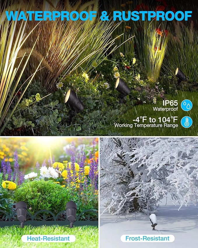 SUNVIE 6W LED Landscape Lights Low Voltage Landscape Lighting with Connectors Warm White Landscape Spotlights Outdoor 12-24V Waterproof Yard Garden Lights Wired Tree Wall Landscape Spotlights, 8 Pack