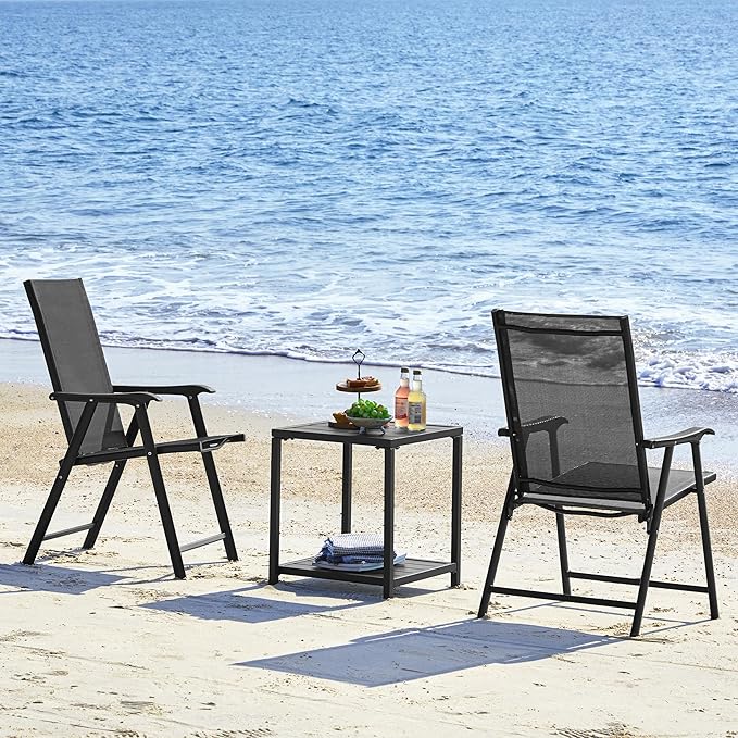 Yaheetech Patio Dining Chairs Set of 4 with Armrests, Outdoor Folding Chairs with Metal Frame and Backrest for Lawn, Garden, Yard and Poolside, Black