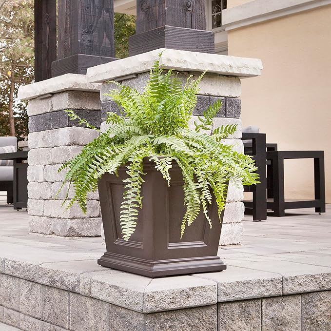 Mayne Fairfield 16-Inch Square Planter – Self-Watering, Weather-Resistant Planter for Flowers – Durable Outdoor Design for Patio, Porch, or Entryway