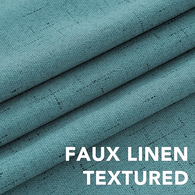 H.VERSAILTEX Linen Blackout Curtains 63 Inches Long 100% Absolutely Blackout Thermal Insulated Textured Linen Look Curtain Draperies Anti-Rust Grommet, Energy Saving with White Liner, 2 Panels, Teal