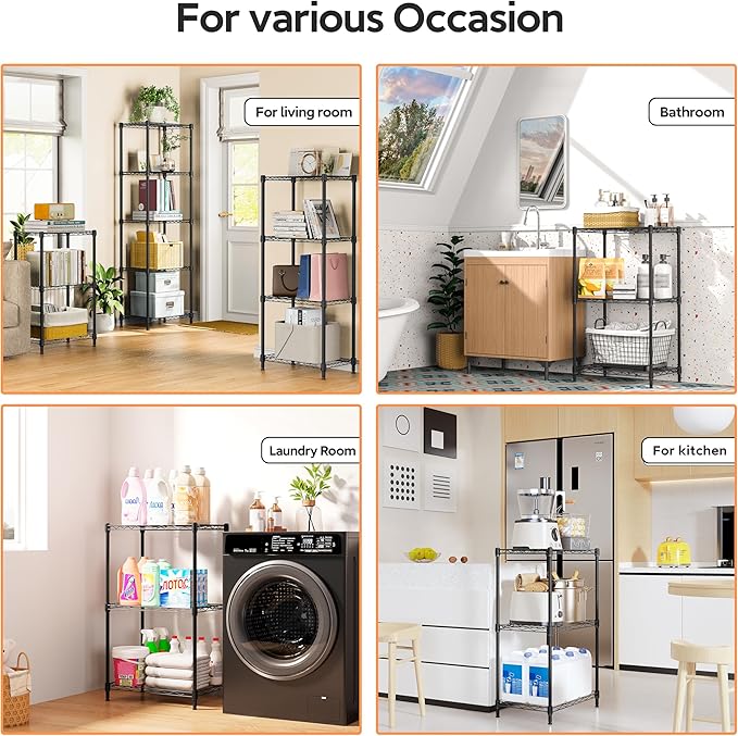 3 Tiers Shelf Metal Storage Shelves Wire Rack Closet Organizers with Wheel for Garage Kitchen Bathroom Laundry Black 11.8" D x 17.7" W x 28.8" H