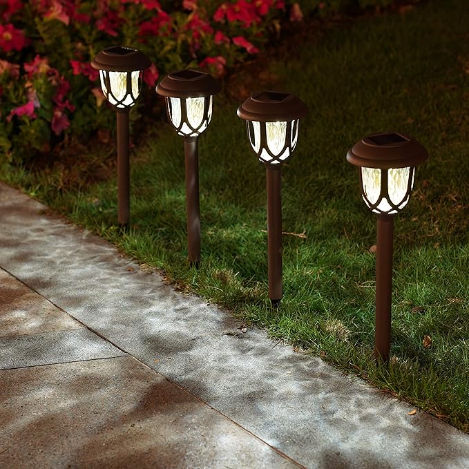 EXCMARK 10 Pack Solar Lights Outdoor Decorative Garden Yard Lights for Pathway Walkway Sidewalk Driveway. (Brown, Warm White)