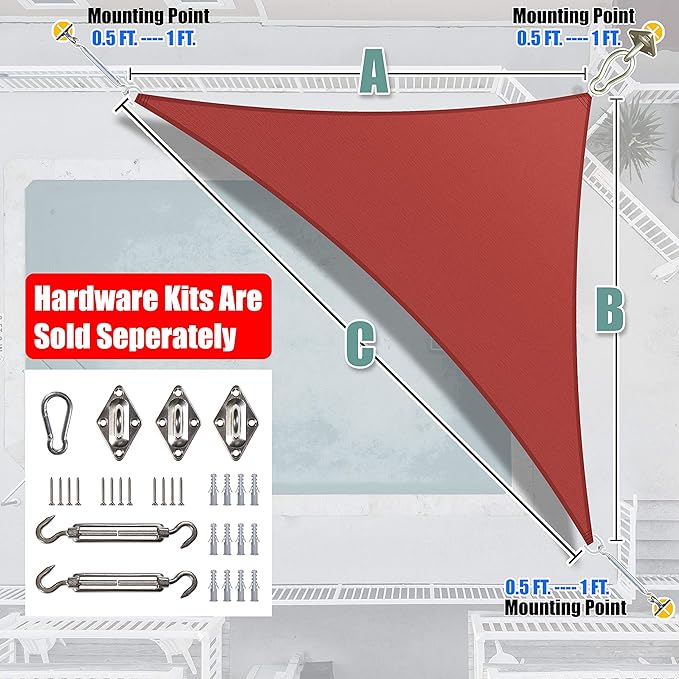 Amgo Custom Size 12' x 18' x 21.6' Red Right Triangle Sun Shade Sail UPF50+ AGTAPRT12, Order to Make Canopy Awning, 95% UV Blockage, Water & Air Permeable, Commercial Standard (We Customize)