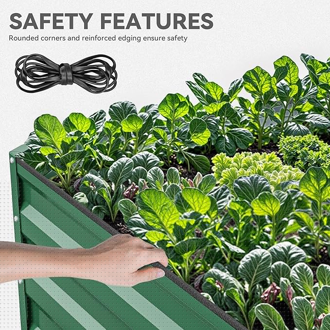 YITAHOME 96x48x24 in 2pcs Galvanized Raised Garden Bed Kit, Large Metal Planter Box with Gloves, Safety Rubber & Support Rod, Outdoor Flower Bed for Plants Vegetables, Green