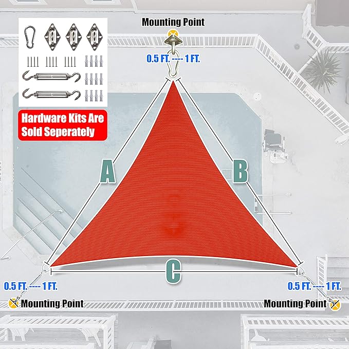 Amgo Custom Size 18' x 18' x 18' Red Triangle Sun Shade Sail UPF50+ AGTAPRT12, Order to Make Canopy Awning, 95% UV Blockage, Water & Air Permeable, Commercial Standard (We Customize)
