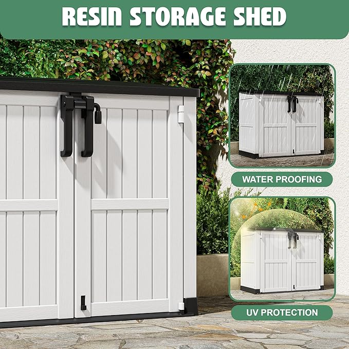 LHBcraft Outdoor Storage Cabinet 36 Cu Ft with Lockable Doors, Portable Horizontal Resin Storage Shed -Easy to Assemble, Waterproof Outdoor Storage Box for Backyards,Patios