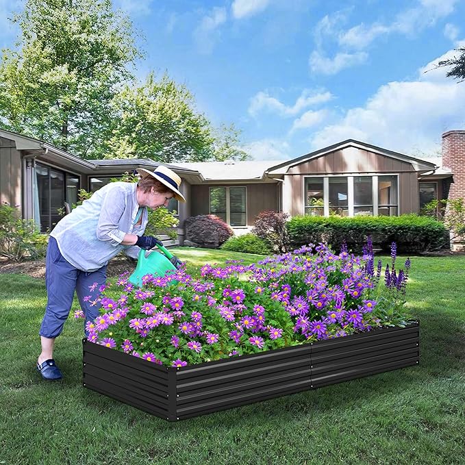 8x4x1ft(2 Pack) Galvanized Raised Garden Bed,Outdoor Planter Box Metal Patio Kit Planting Bed for Vegetables Flowers Herb,Black