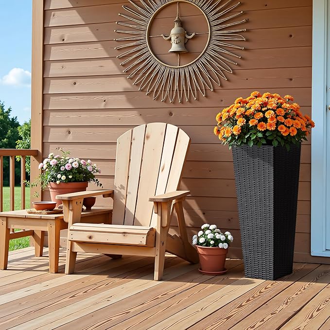 Devoko Resin Tall Planters for Outdoor Plants Set of 2, Large Taper Outdoor Planter Pots with 4 Drainage Holes, Flower Pots Modern Decor for Porch, Patio, Backyard, Home Garden (Black, 32")