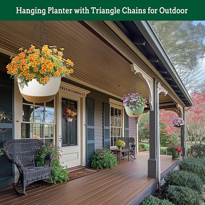 3 Pack Hanging Planters Set, 8 Inch Indoor Outdoor Hanging Plant Pot Basket,Hanging Flower Pot with Drainage Hole with 3 Hooks for Garden Home(8 inch Combination)
