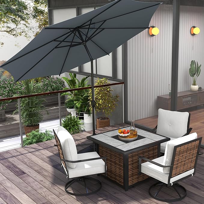 Abba Patio 9FT Lyon Outdoor Patio Umbrella Outdoor Table Umbrella with Push Button Tilt and Crank Market Umbrella 8 Sturdy Ribs UV Protection Waterproof for Garden Deck Backyard Pool Grey