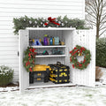 EHHLY Heavy Duty Small Storage Cabinet Outdoor Weatherproof, 14 Cuft Garage Storage Cabinet with 2 Adjustable Shelves, Lockable Kitchen Pantry Closer Organizer, 31Wx23Lx34H, Polar White