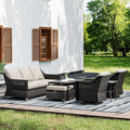Joyside Wicker Patio Furniture Sets, 7 Pieces Upgraded Large Size Outdoor Furniture with Swivel Rocking Patio Chairs, 3-Seat Sofa, Outdoor Ottoman and Coffee Table, Thick Cushions, Wide Armrest