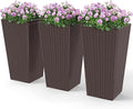 Outsunny Tall Planters for Outdoor Plants Set of 3, 24 in Taper Planters with Drainage Holes, Rattan Decor Plant Pots for Indoor Outdoor Front Porch Patio Backyard, Brown