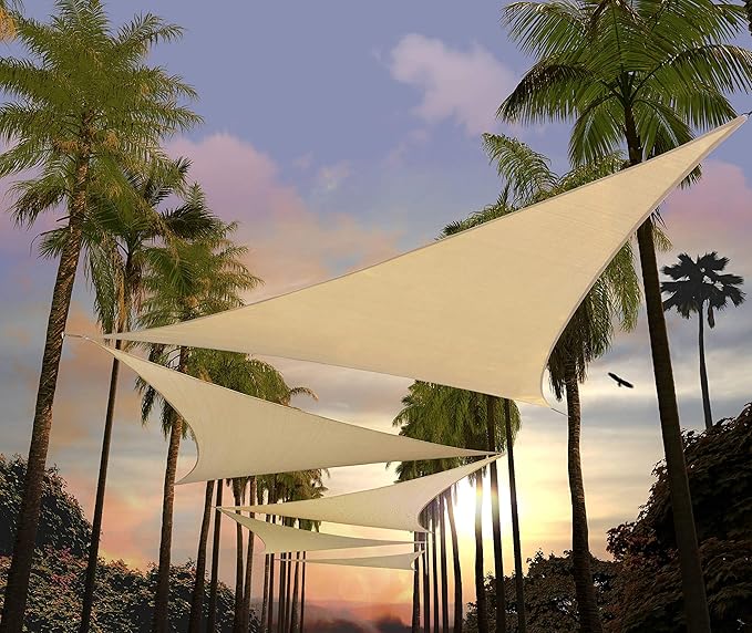 Amgo Custom Size 4' x 4' x 4' Beige Triangle Sun Shade Sail UPF50+ AGTAPRT12, Order to Make Canopy Awning, 95% UV Blockage, Water & Air Permeable, Commercial Standard (We Customize)