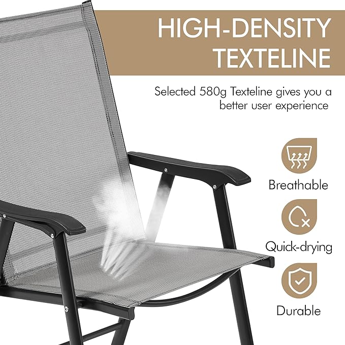 Yaheetech Patio Dining Chairs Set of 4 with Armrests, Outdoor Folding Chairs with Metal Frame and Backrest for Lawn, Garden, Yard and Poolside, Gray