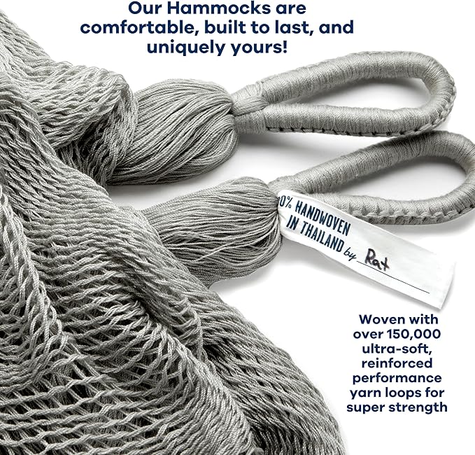 Handwoven Hammock by Yellow Leaf Hammocks - Double Size, Fits 1-2 PPL, 400lb max - Weathersafe, Super Strong, Easy to Hang, Ultra Soft, Artisan Made - Color: Grey