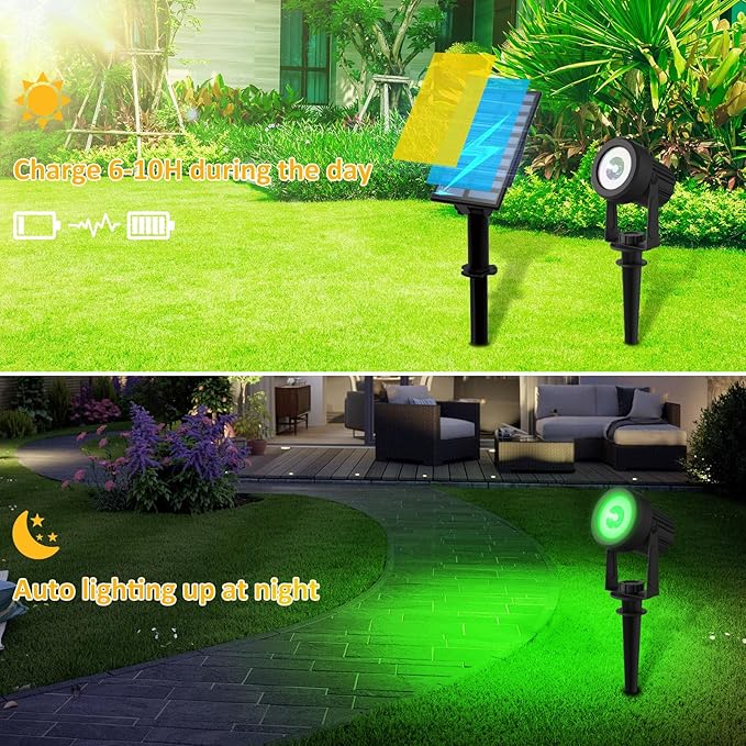 T-SUNUS Color Changing Solar Landscape Spotlights 4 Pack, IP65 Waterproof RGB Spot Lights 9.8ft Cable, Separated Panel Garden Light for Flag Outdoor Yard Driveway Porch Walkway Pool Patio