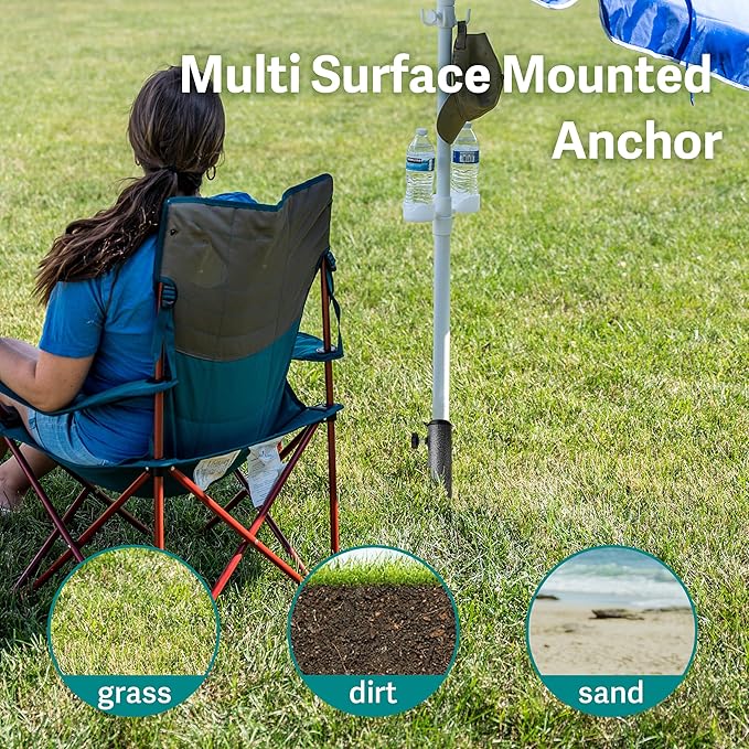 AMMSUN Patio Umbrella Steel Anchor Beach Umbrella Heavy Duty Metal Ground Grass Auger Holder Stands Base with Two Forks Ideal for Use in Soil For Flag, Fishing Rod, Outdoor, Park, Lawn