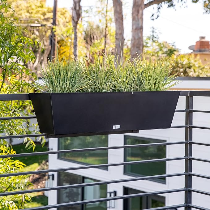 Veradek Pure Series Railing Planter - Plastic Hanging Planter for Outdoor Balcony/Fence | Durable All-Weather Use with Adjustable Brackets | Modern Décor for Flowers, Succulents, Hanging Plants
