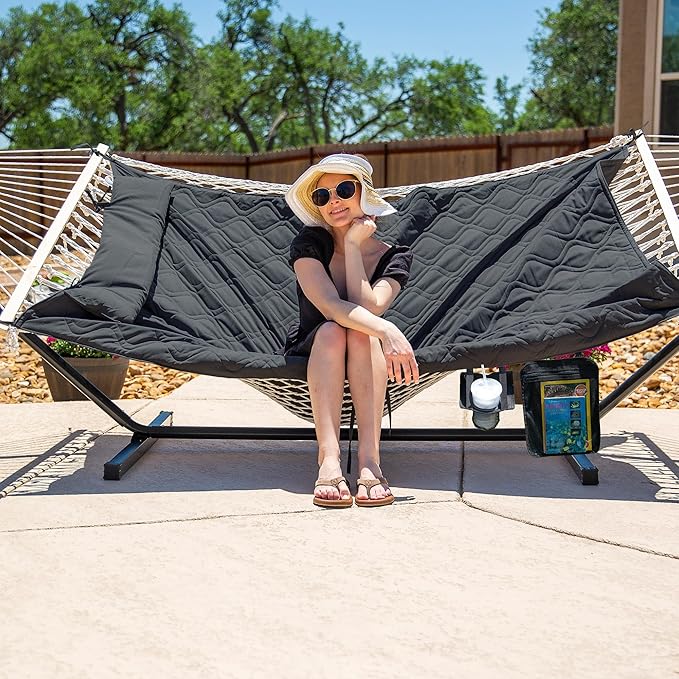 SUNCREAT Hammocks for Outside with Stand, Extra Large 2 Person Hammock with Stand, Dark Gray Drops