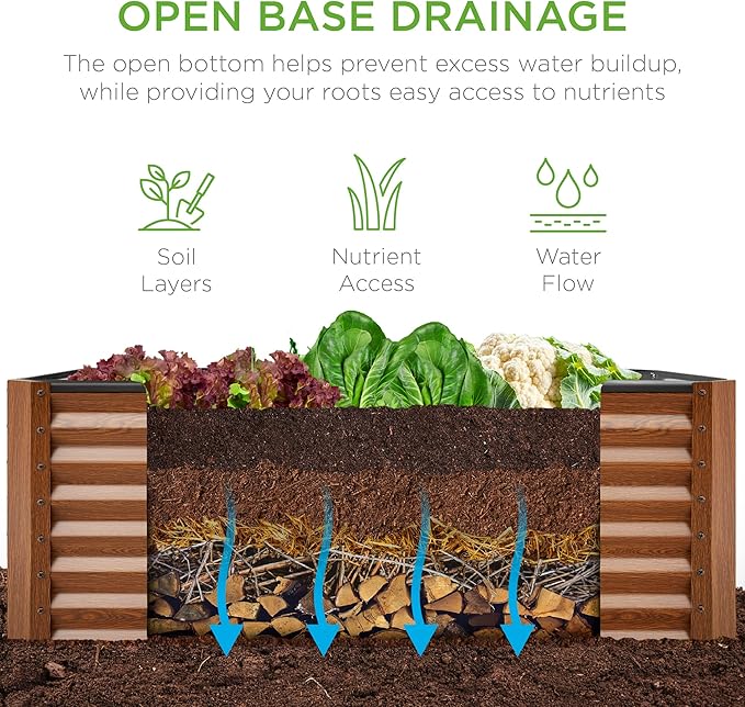 Best Choice Products 4x2x2ft Outdoor Metal Raised Garden Bed, Deep Root Planter Box for Vegetables, Flowers, Herbs, and Succulents w/ 119 Gallon Capacity - Wood Grain