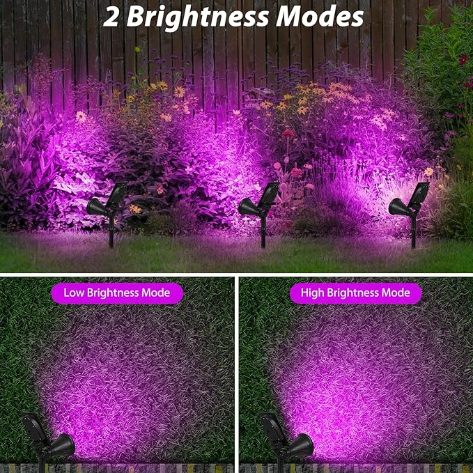 T-SUN [2 Pack] LED Solar Spotlights, Waterproof Outdoor Security Landscape Lamps, Auto-on/Auto-Off by Day, 180 Angle Adjustable for Tree, Patio, Yard, Garden, Driveway, Stairs, Pool Area(Purple)