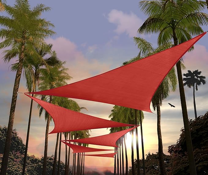 Amgo Custom Size 5' x 5' x 5' Red Triangle Sun Shade Sail UPF50+ AGTAPRT12, Order to Make Canopy Awning, 95% UV Blockage, Water & Air Permeable, Commercial Standard (We Customize)