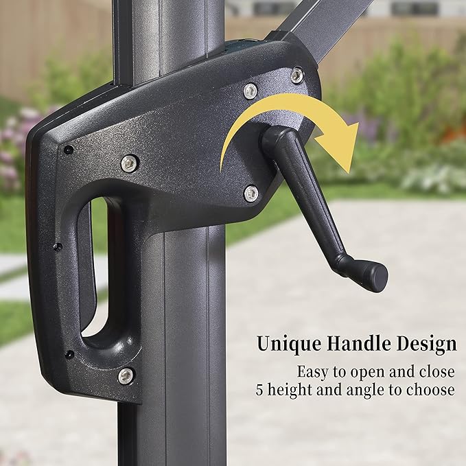 PURPLE LEAF 9' X 11.5' Patio Umbrella with Base Outdoor Cantilever Rectangle Umbrella Offset Umbrella with 360-degree Rotation for Garden Deck Pool Patio, Grey