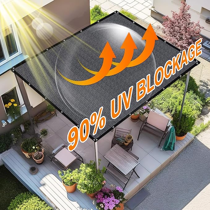 Artpuch 90% Sun Shade Cloth, 5 x 16 FT Pergola Shade Cover Canopy with Grommets, Sun Screen Fabric Tarp for Patio, Outdoor, Garden, Backyard, Dark Grey