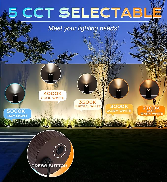[6 Pack]CLOUDY BAY 9W Low Voltage Landscape Lights,LED Well Lights,Grated Top,12V-24V Waterproof Outdoor,2700K/3000K/3500K/4000K/5000K In Ground Lights for Fence Pathway Deck,Bronze