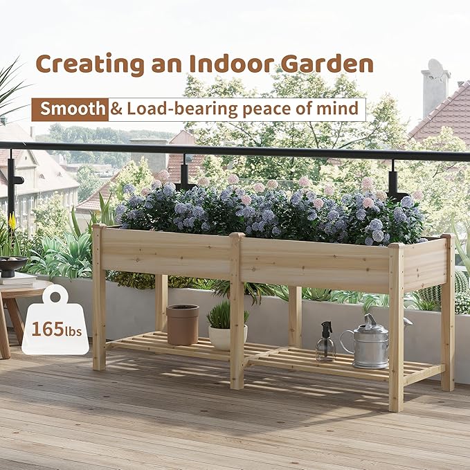 FILWH Raised Garden Bed with Legs Elevated Wooden Planter Box Stand Large Planter Stand Box for Fruits Vegetables Flowers with Divider with Bag - 72 * 24 * 30.5IN