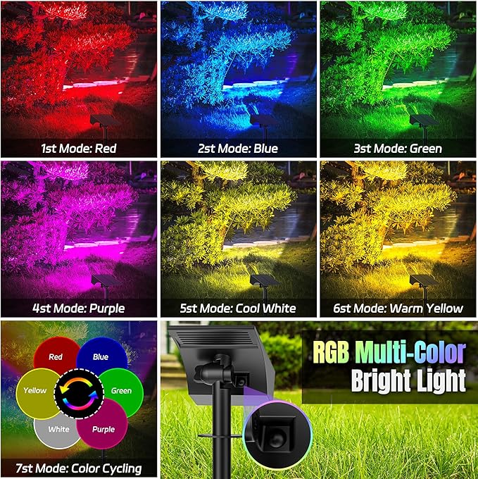Solar Spot Lights Outdoor Color Changing, [7 Mode/6 Pack] Christmas Landscape Spotlights, Solar Lights Outdoor Waterproof,Led Powered Flood Light for Halloween Pathway Yard Garden Tree Walkway
