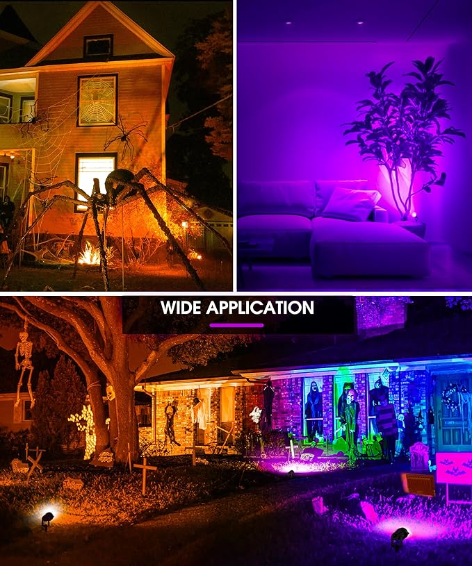 L LOHAS LED Halloween Orange and Purple Spotlights Outdoor, Auto On/Off 5W 120V Landscape Lighting for for House, Holiday, Trees, Decoration, 450LM IP66 Waterproof, UL Listed, 2 Pack
