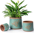 YBX Terracotta Pots Inch with Drainage Holes, Bee Decor, Ceramic Pots for Indoor Plants Flower Pots Outdoor, Succulent, Herbs, Snake Plants (Turquoise, 8+6+4 Inch)