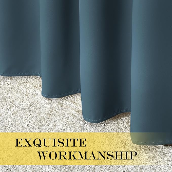NICETOWN Blackout Curtain Drape for Bedroom - Light Reducing Thermal Insulated Solid Grommet Room Darkening Window Curtain 90 inches Long for Living Room (Smoky Blue, 1 Piece, W66 x L90)