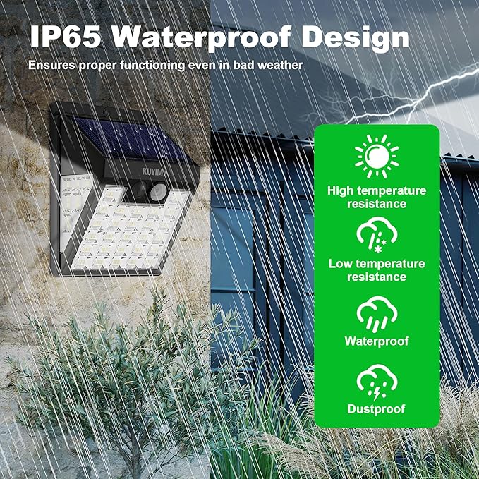Solar Lights Outdoor, 72 LED Motion Sensor Wall Light, IP65 Waterproof and 3 Lighting Modes, Solar Powered Security Wireless Light Outside for Patio, Garden, Fence, Porch, Front Door(2 Packs)