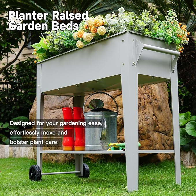 𝐑𝐚𝐢𝐬𝐞𝐝 𝐆𝐚𝐫𝐝𝐞𝐧 𝐁𝐞𝐝 𝐎𝐮𝐭𝐝𝐨𝐨𝐫 Elevate Herb Garden Planter Box Outdoor Raised Planter Box with Legs On Wheels for Vegetables Flower Tomato Patio Backyard