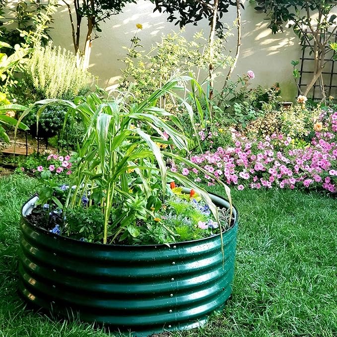 Vego garden 17" Tall 42" Round Raised Garden Bed Metal Raised Bed Planter Box for Vegetables Flowers Patio, British Green