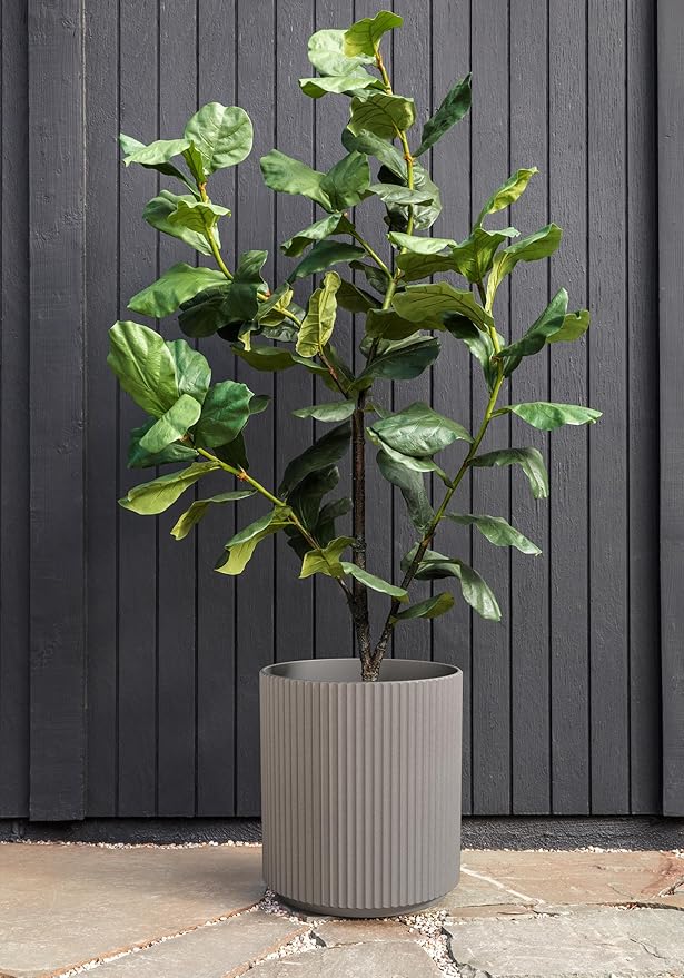 Veradek Mason Series Demi Planter - Large Round Planter for Indoor or Outdoor Patio/Balcony | Made from Plastic & Concrete with Drainage Holes | Modern Décor for Flowers, Trees, Tall Plants