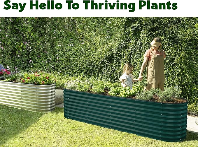 Plant & Plot Galvanized Raised Garden Beds Outdoor // 8×2×2 ft Planter Raised Beds for Gardening, Vegetables, Flowers // Large Metal Garden Box (Dark Green) // Patented Tool-Free Design