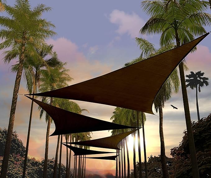 Amgo 20' x 20' x 20' Brown Triangle Sun Shade Sail UPF50+ Canopy Awning AGSLT, 95% UV Blockage, Water & Air Permeable, 200GSM Heavy Duty Commercial and Residential (We Make Custom Sizes)